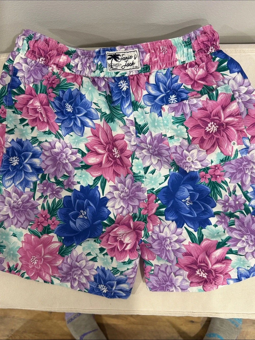 Janie and Jack Floral Print Drawstring Shorts - Pink, Purple, Blue